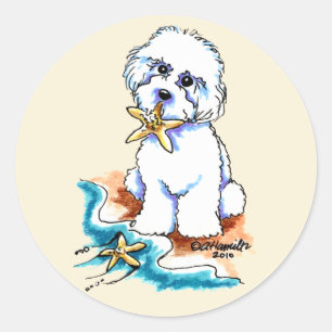 Strand-Baby Bichon Frise Runder Aufkleber