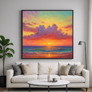Strand bei Sonnenuntergang im Pastellstil - Maleri Poster