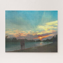 Strand bei Sonnenuntergang mit paarweiser Ölmalere Puzzle