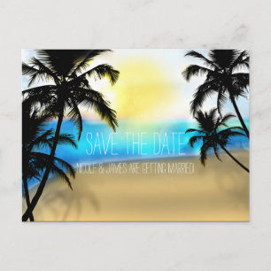 Strand bei Tag + Palmen Save The Date Postkarte