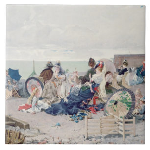 Strand bei Yport, 1878 (Öl auf Leinwand) Fliese