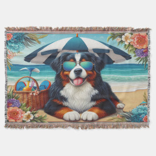 Strand Bernese Glückseligkeit: Kühler Hund mit Son Decke