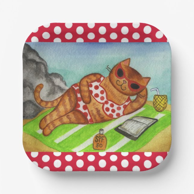 Strand Bikini Katze Pappteller  (Vorderseite)