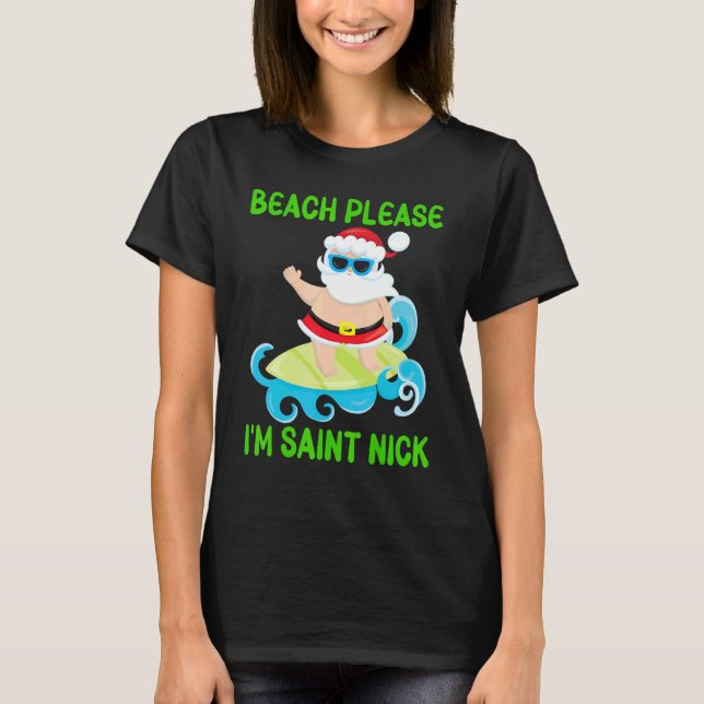 Strand Bitte bin ich Saint Nick Santa Surfing Ozea T-Shirt (Vorderseite)