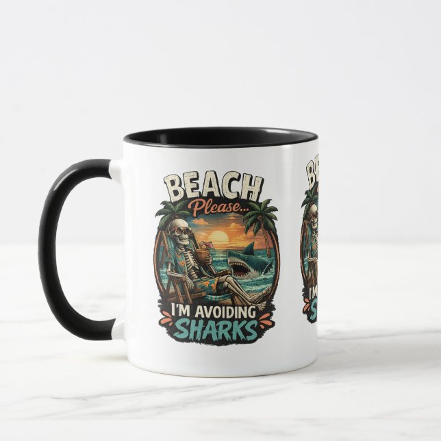 Strand Bitte Ich Vermeide Haie Lustige Kaffeetasse (Links)