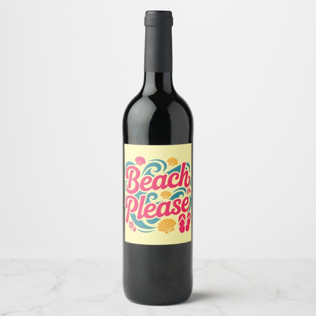 Strand Bitte Retro-Grafik: Rosa-Typografie Weinetikett (Vorderseite)