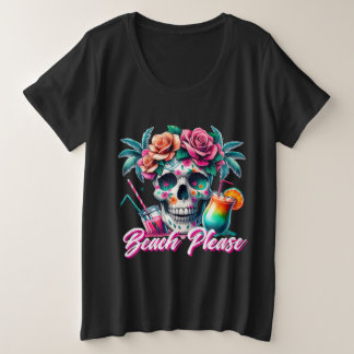 Strand Bitte Tropisches Totenkopf-Plus Size T-Shir Große Größe T-Shirt