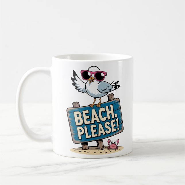 Strand bitte weißer Hintergrund Funny Seagull Somm Kaffeetasse (Links)