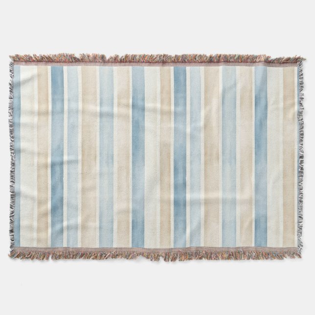 Strand Blau Creme Streifen Decke (Vorderseite)