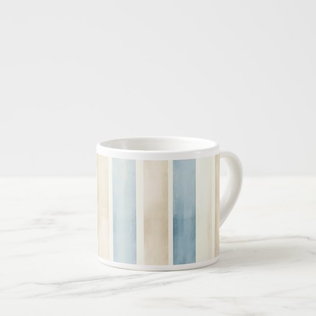Strand Blau Creme Streifen Espressotasse (Vorderseite Rechts)