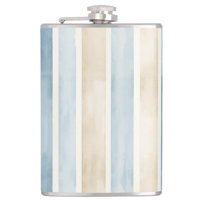 Strand Blau Creme Streifen Flachmann (Vorderseite)