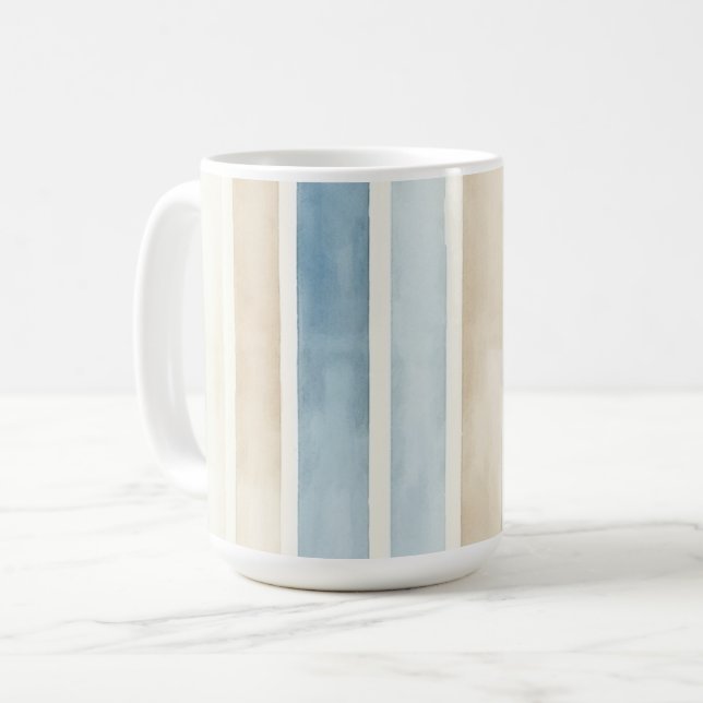 Strand Blau Creme Streifen Kaffeetasse (Vorderseite Links)