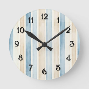 Strand Blau Creme Streifen   Runde Wanduhr