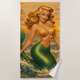 Strand-Blondine-Pin-Up-Meerjungfrau | Coastal Merm Strandtuch