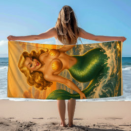 Strand-Blondine-Pin-Up-Meerjungfrau | Coastal Merm Strandtuch