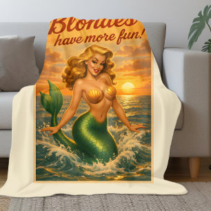 Strand-Blondine-Pin-Up-Meerjungfrau-Kunst Retro-Kü Fleecedecke