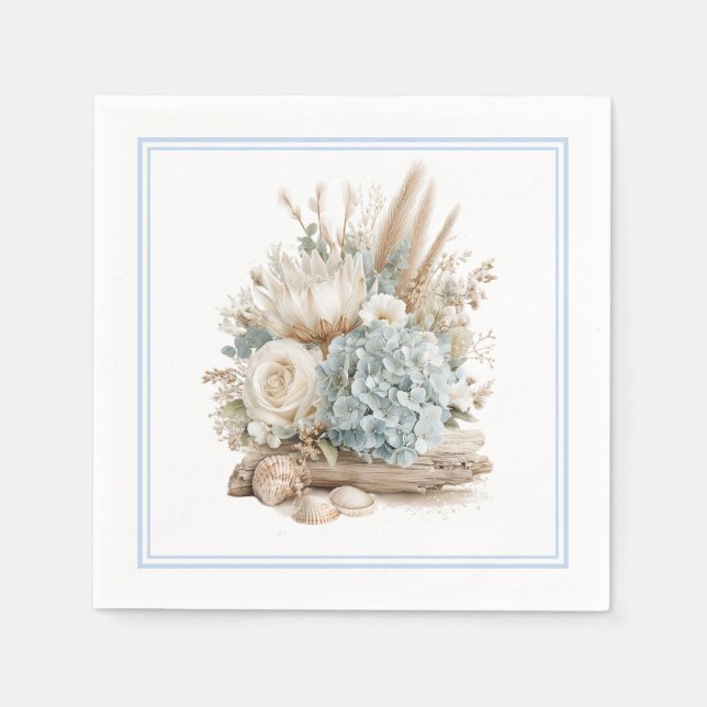 Strand Boho Blaue Hortensien-Papier Servietten (Vorderseite)