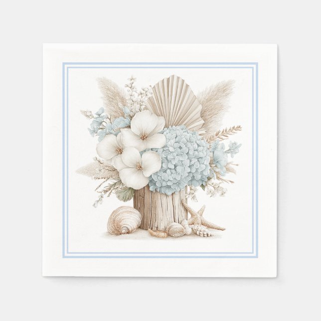 Strand Boho Blaue Hortensien-Papier Servietten (Vorderseite)