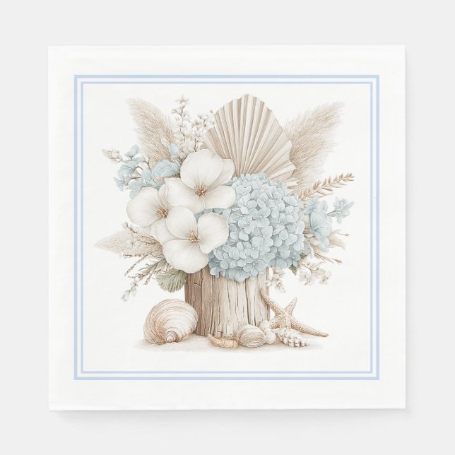 Strand Boho Blaue Hortensien-Papier-Servietten Serviette (Vorderseite)