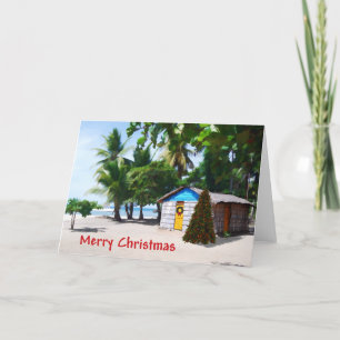 Strand-Bretterbude unter den Palmen am Weihnachten