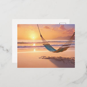 Strand der Hängematte bei Sonnenuntergang Folien Feiertagspostkarte