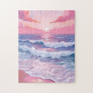 Strand des rosa Ozeans bemalt Puzzle