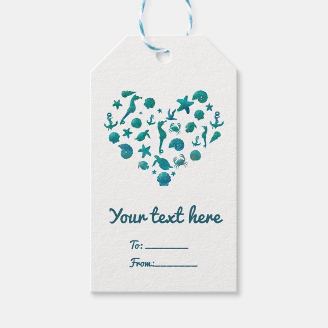 Strand Dinge Aquamarin Wasserfarbe Moderne Elegant Geschenkanhänger (Vorderseite)