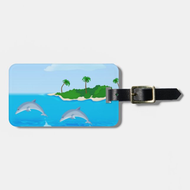 Strand Dolphin Scene Luggage-Tag Gepäckanhänger (Vorderseite horizontal)