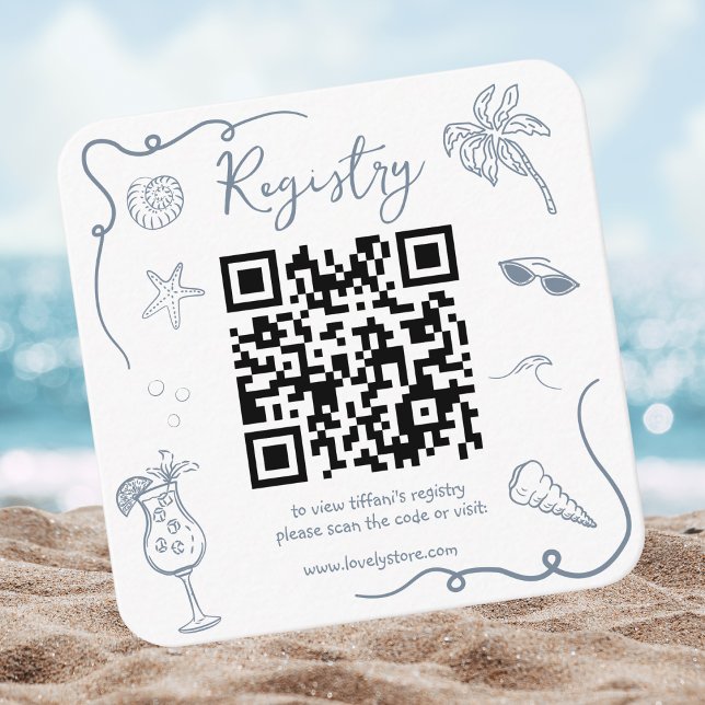 Strand-Doodle-QR-Code-Brautjunggesellinnenabschied Begleitkarte (Von Creator hochgeladen)
