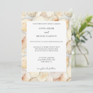 Strand Elfenbein Creme Meeresmuscheln Hochzeit Einladung