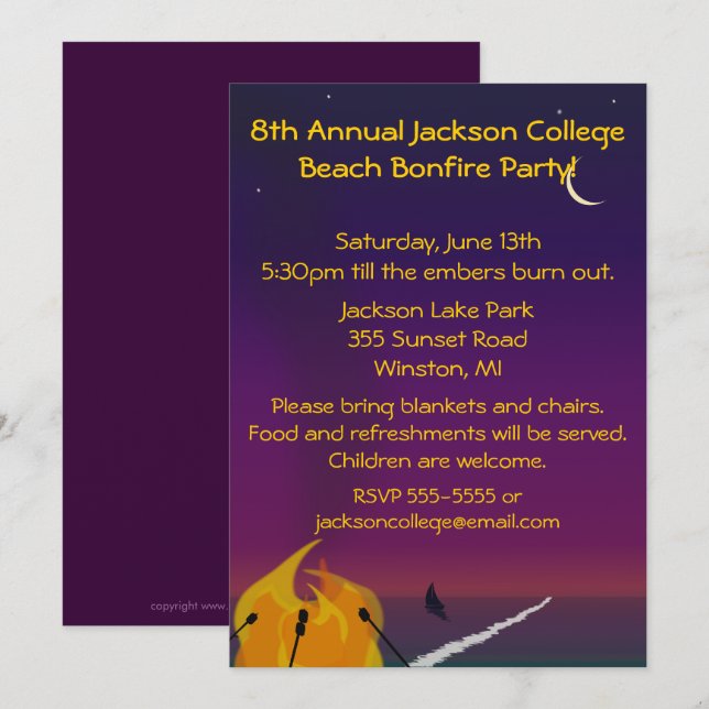 Strand-Feuer-Party Einladung (Vorne/Hinten)