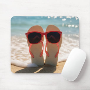 Strand Flip-Flops mit roter Sonnenbrille Mousepad