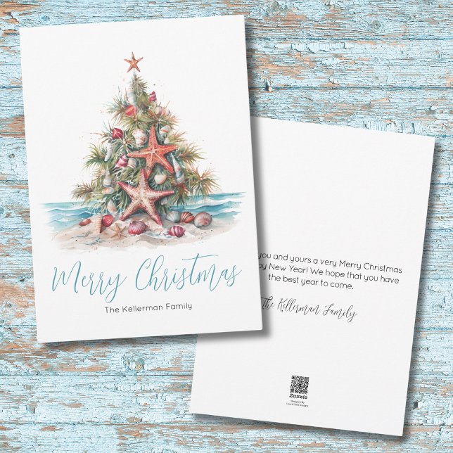Strand Frohe Weihnachten (Shell Beach Merry Christmas Tree Holiday Card)