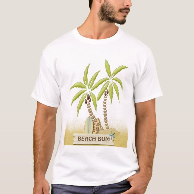 Strand-Gammler, Surfbretter, Palmen und Sand T-Shirt (Vorderseite)