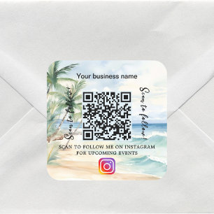 Strand Geschäft Name QR-Code Instagram Quadratischer Aufkleber