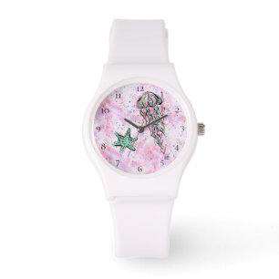 *~* Strand-Glitzer-Kunst-Stern-Fisch-Qualle-Meer Armbanduhr