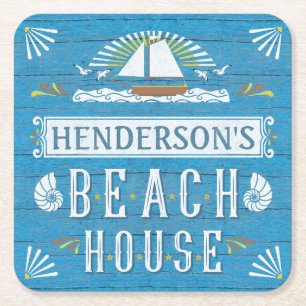 Strand-Haus-SeeSegelbootSeashells Ihr Name Rechteckiger Pappuntersetzer