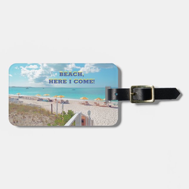"STRAND, HIER KOMME ICH!" /Beach Szene Gepäckanhänger (Vorderseite horizontal)