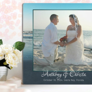 Strand Hintergrund Gerahmte Hochzeit Foto Plaque Fotoplatte
