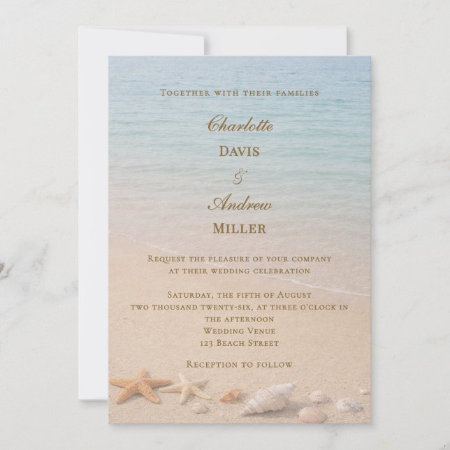 Strand Hochzeit am Meer Einladung (Vorderseite)