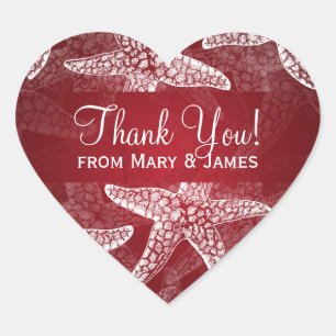 Strand-Hochzeit danken Ihnen Starfish-Rot Herz-Aufkleber