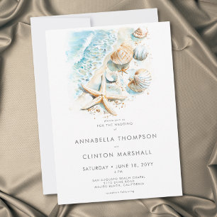 Strand Hochzeit mit moderner Wasserfarbe Muscheln Einladung