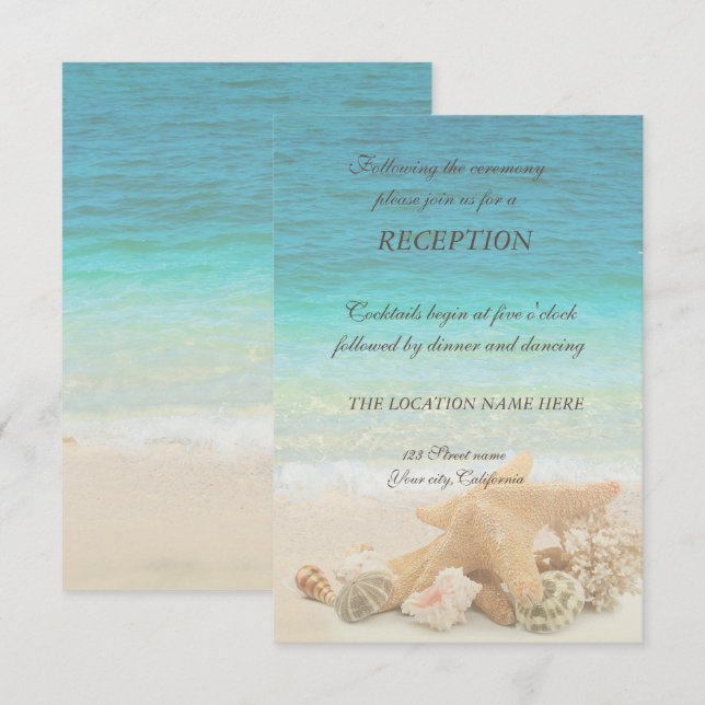 Strand Hochzeit Muscheln Empfang Einladung (Vorne/Hinten)