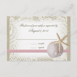 Strand Hochzeit Sand Dollar und Starfish Pink RSVP Karte