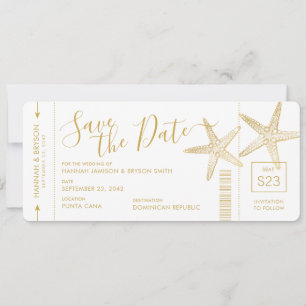 Strand-Hochzeit-Seestern-Boardingpass Save The Date
