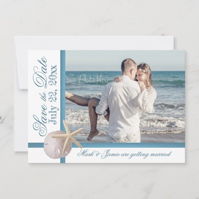 Strand Hochzeit Starfish Sand Dollar Save the Date Einladung (Vorderseite)
