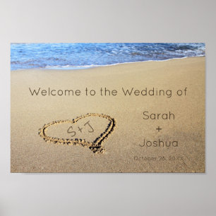 Strand Hochzeit Willkommensschild Sand Herz Initia Poster