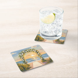 Strand Hochzeitsbogen Floral Wasserfarbe Rechteckiger Pappuntersetzer