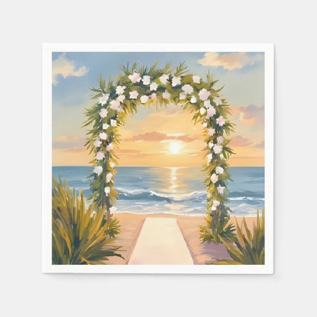 Strand-Hochzeitsbogen Floral Wasserfarbe Serviette (Vorderseite)