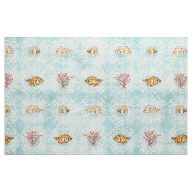 Strand-HütteWatercolorseashell-Korallen-Muster Stoff (Fat Quarter (45,7 x 55,9 cm))